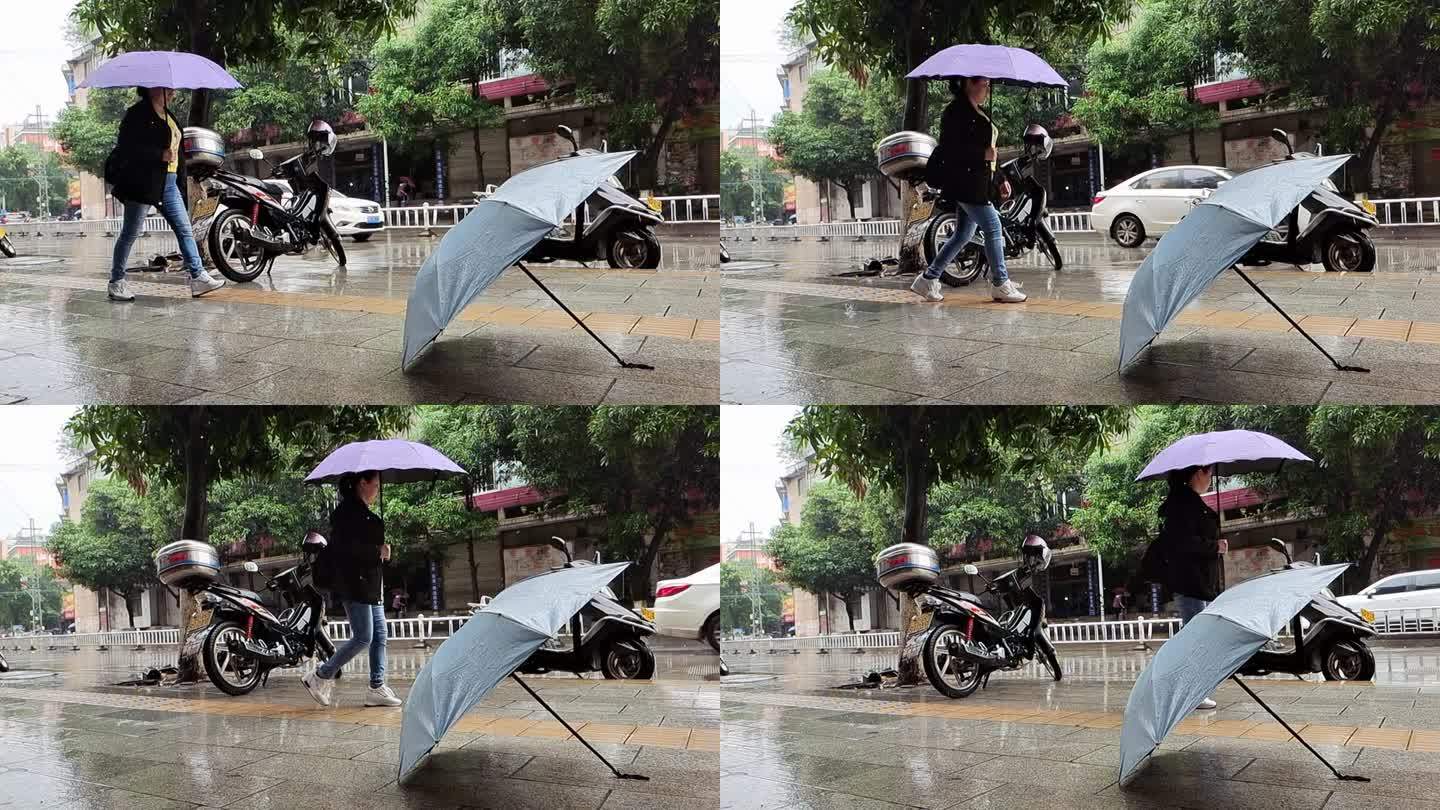 雨天雨伞行人斑马线走路的行人雨滴 雨点