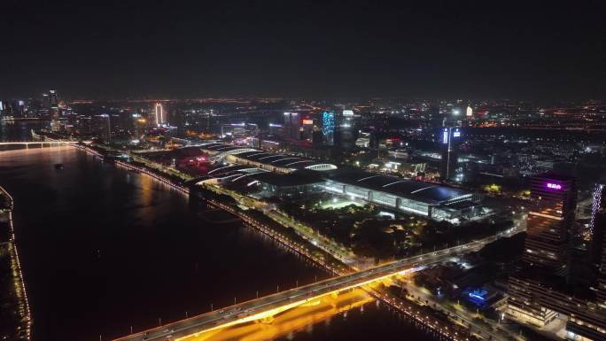 航拍琶洲展馆夜景