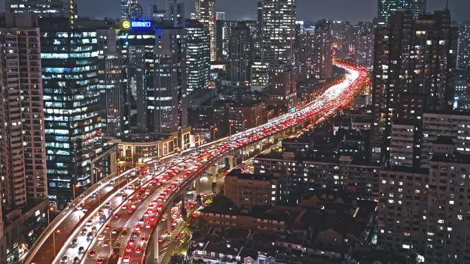 上海延安立交高架路夜景航拍