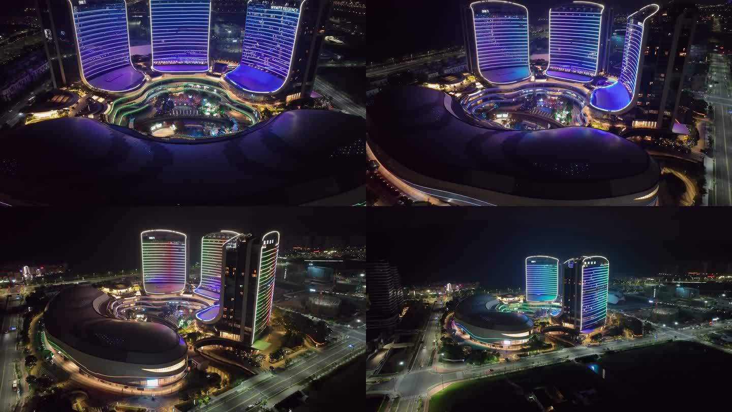 珠海横琴创新方夜景航拍视频