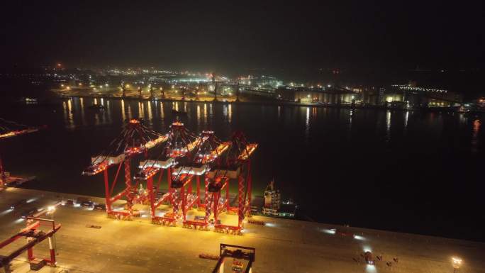 广州港夜景夜晚港口码头 合集