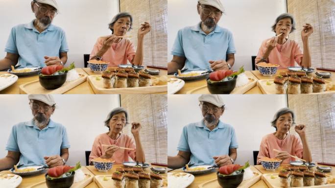老年夫妇吃日本食物