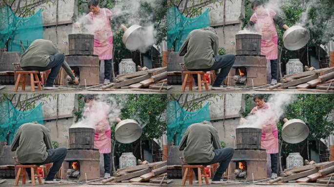 （简介有合集）米酒制作过程 烧火蒸糯米饭