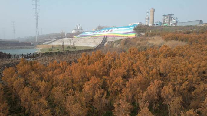 山西运城市盐湖岸畔秋景