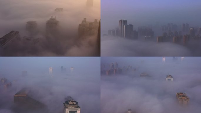 城市平流雾奇观穿云航拍