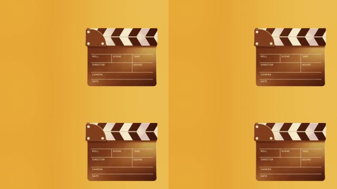 4K空白橙色板动作动画库存视频运动图形视频动画。电影和电影拍手板图标设计电影制作拍手板股票视频