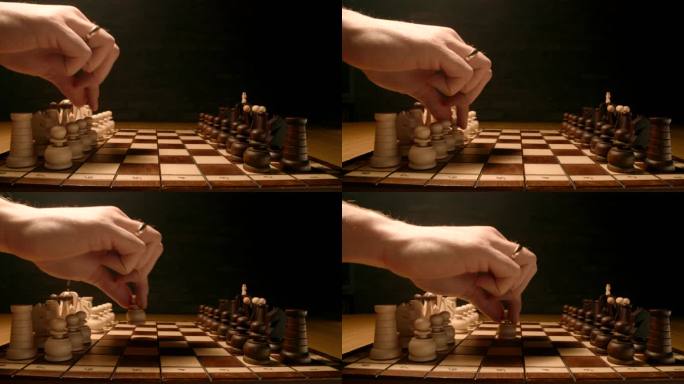 棋子射击下国际象棋黑背景开局