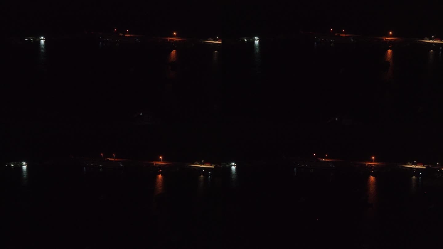 航拍夜色中的威海小石岛港湾