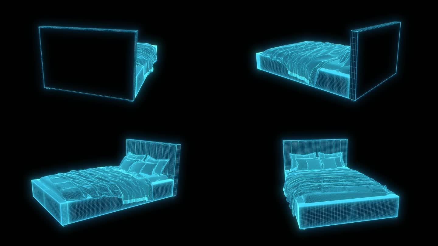 蓝色全息线框科技床【带通道】
