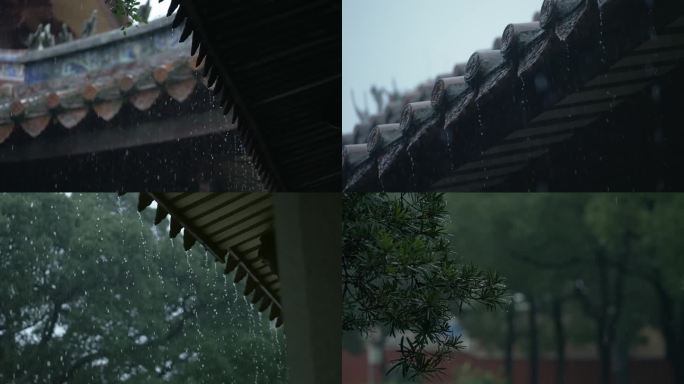 15段素材实拍 春雨寺庙雨景禅意慢动作