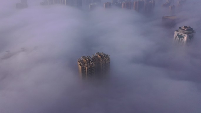 武汉城市平流雾 穿云 人间仙境