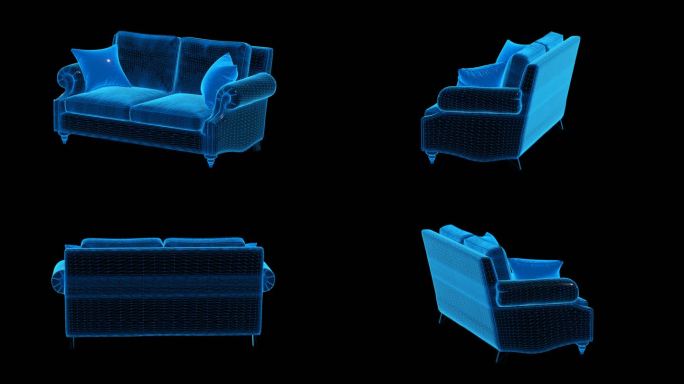 蓝色科技线条沙发透明通道素材