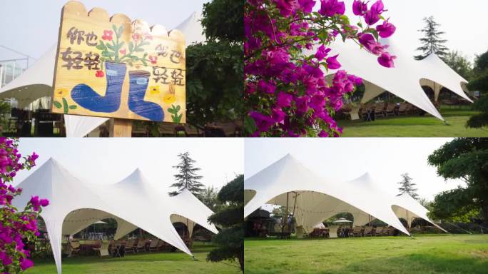 夏日风光自然植物提示牌露营帐篷