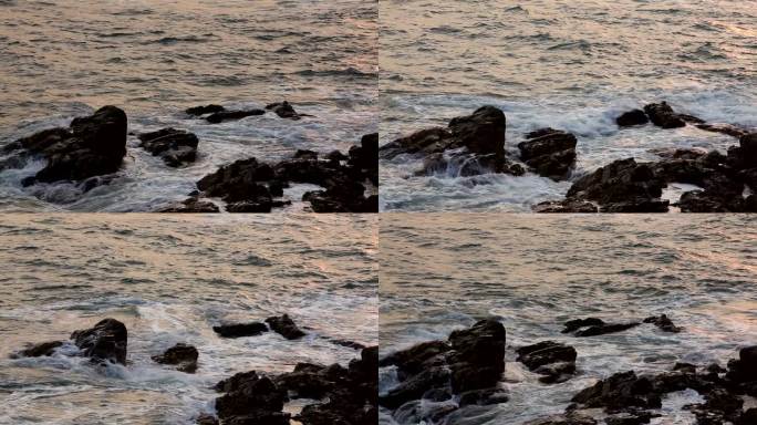 波浪与岩石大海海边浪花海岛