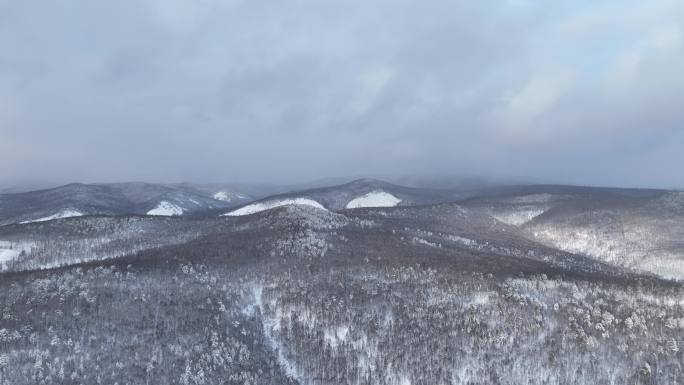 航拍大兴安岭冬季山林雪景