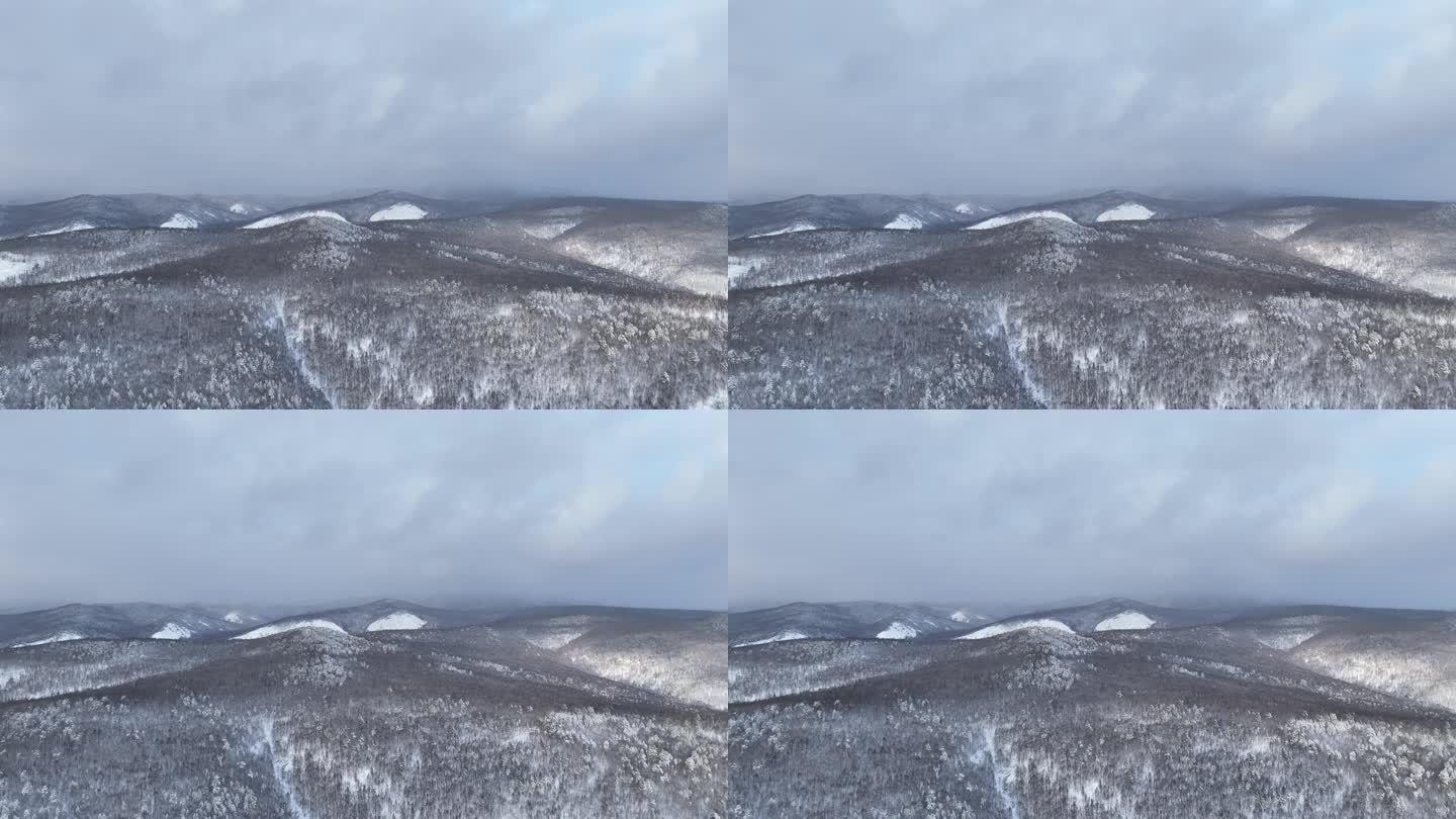 航拍大兴安岭冬季山林雪景