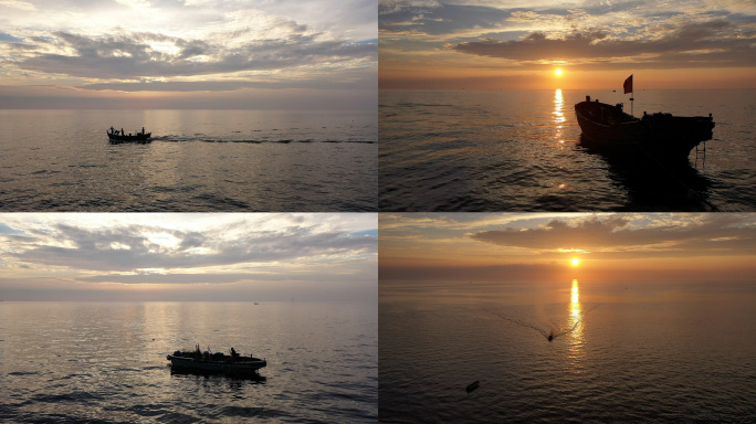 海边夕阳航拍渔船整理稿