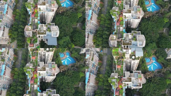 4K航拍花园城市楼顶绿化庄园设计