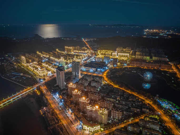 大连庄河城市夜景航拍延时