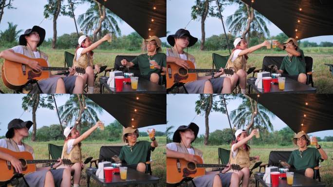 露营郊外户外游弹吉他唱歌野外露营基地