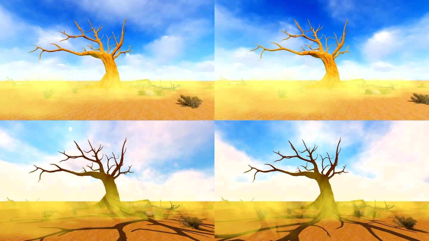 三维动画荒漠沙地枯木02