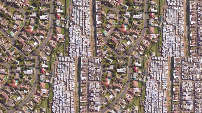 南非城镇和富人住宅上空的空中拍摄