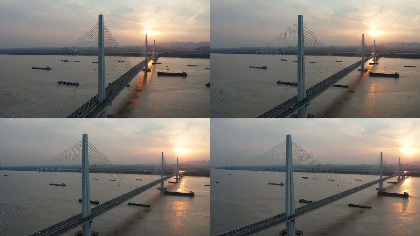 航拍日落时的南京长江五桥