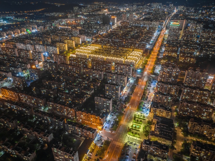 大连庄河城市夜景车水马龙航拍延时