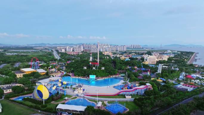 珠海海泉湾旅游度假区游乐园水城航拍4k