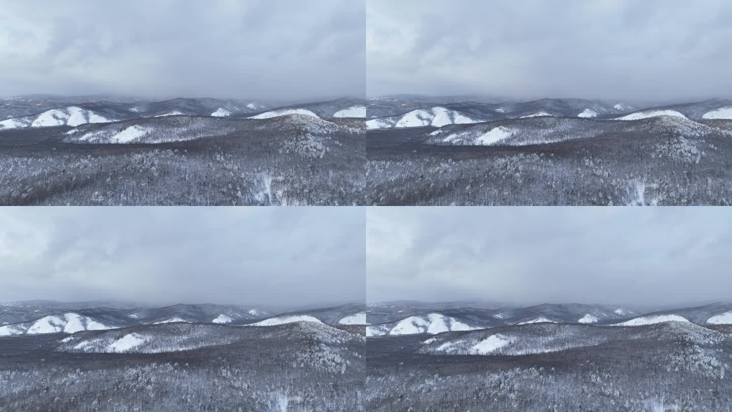 航拍大兴安岭冬季山林雪景