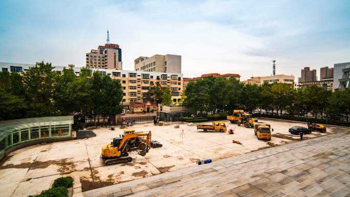 施工队建筑工地铺设沥青柏油马路过程延时