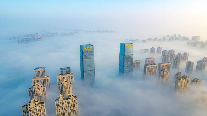 安徽蚌埠城市平流雾航拍延时摄影4K