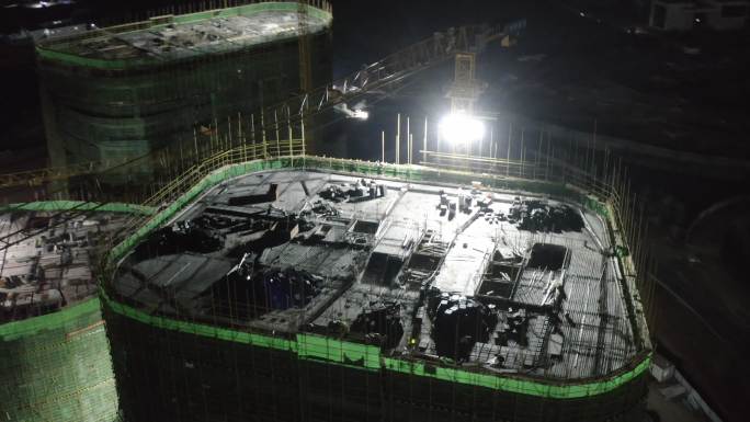夜间繁忙工地 夜间施工 午夜工地