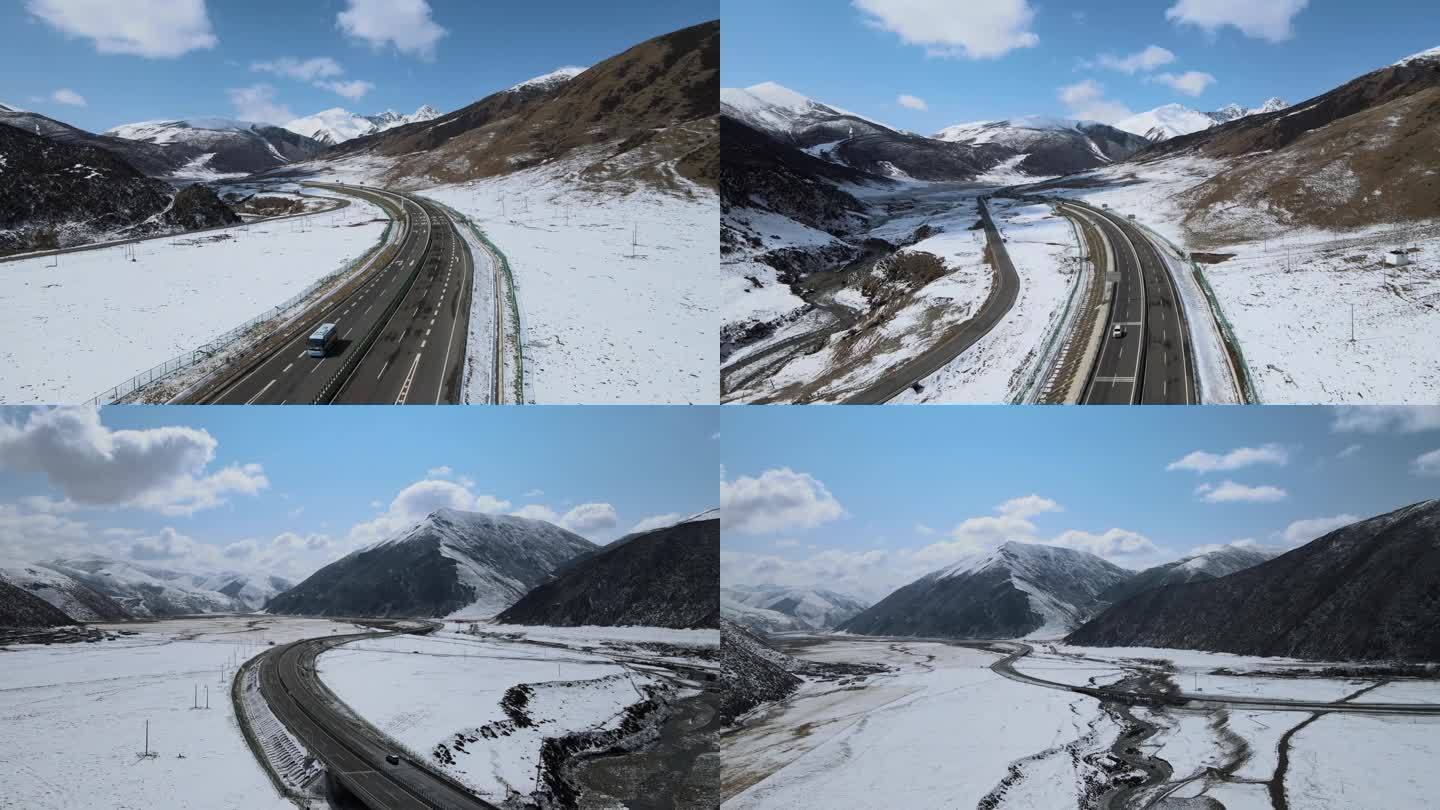 4K原素材航拍 高原 公路 群山 河谷