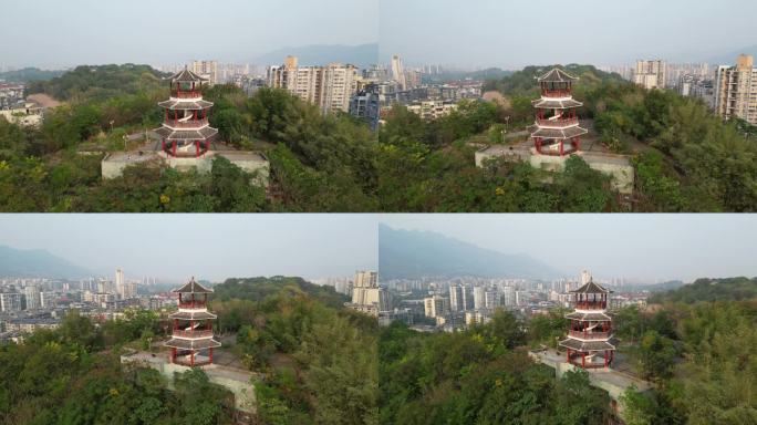 4K重庆北碚玉合公园山顶观光塔航拍