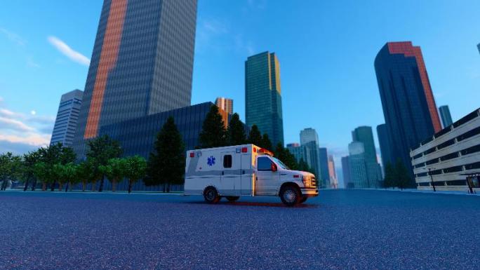疫情封城救护车驶过空旷的街道
