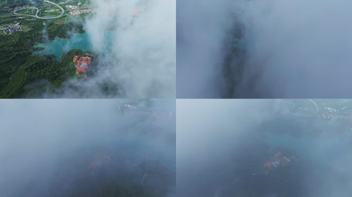 珠海斗门金台寺云雾缭绕航拍4k