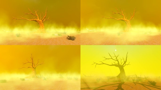 三维动画荒漠沙地枯木01