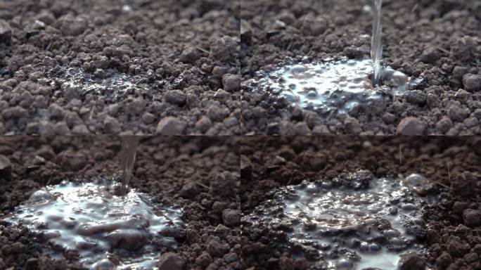 慢镜头土地滴灌浇水灌溉特写