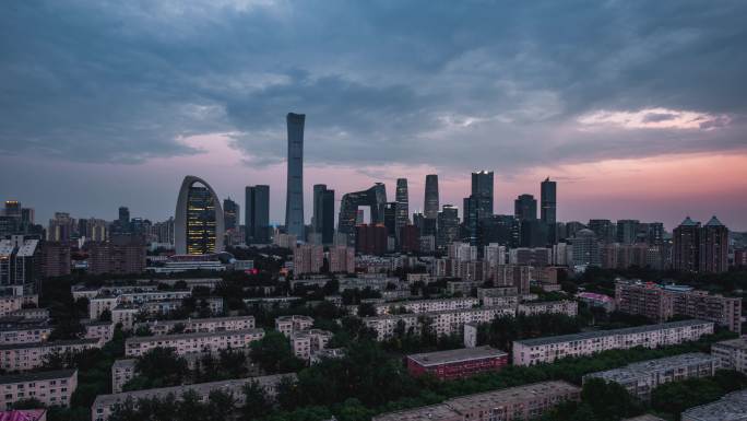 北京国贸CBD北京地标宣传住宅区日落延时