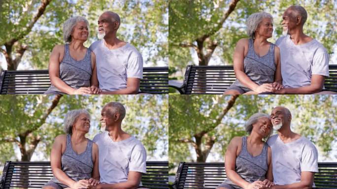 老年黑人夫妇在公园里坐着放松