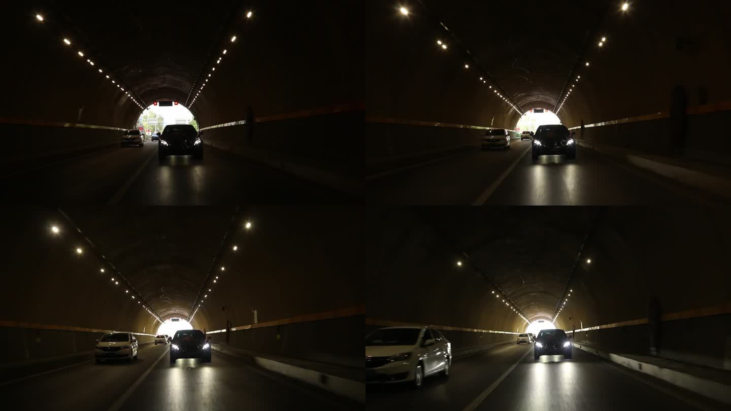 隧道隧道内的灯光车灯地面反光山洞