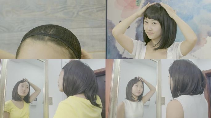【4K】女生为发际线发愁戴假发