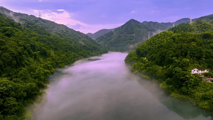 4K延时航拍湖南郴州小东江下午起雾