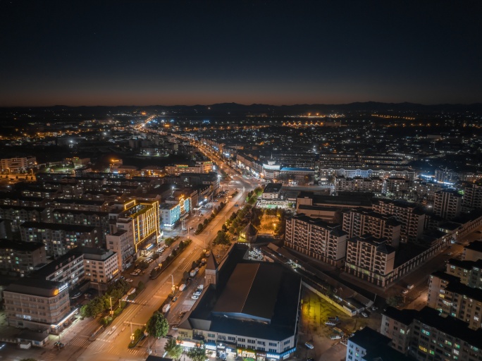 大连庄河城市夜景全景航拍延时