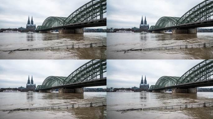 洪水欧洲霍亨佐伦大桥莱茵河洪水城市自然灾