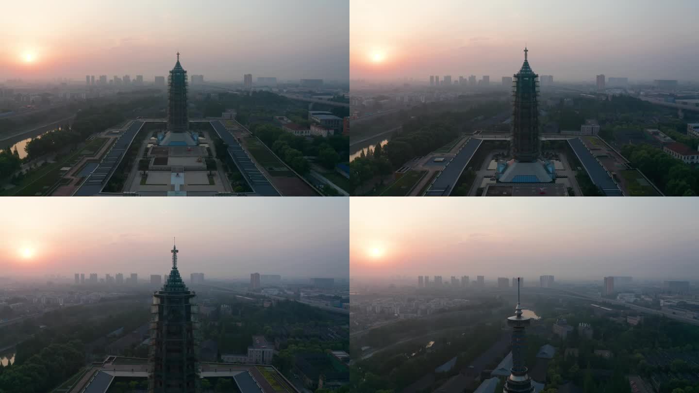 航拍日落时的南京大报恩寺