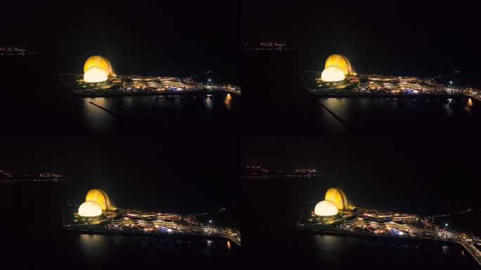 珠海日月贝夜景海上歌剧院贝壳航拍4k