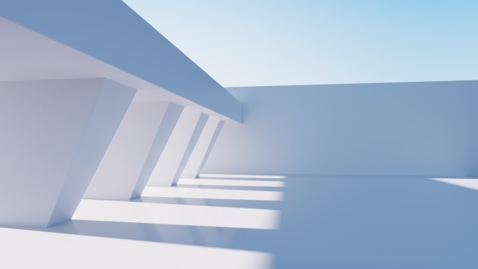 白色空旷的室外建筑场景3D渲染