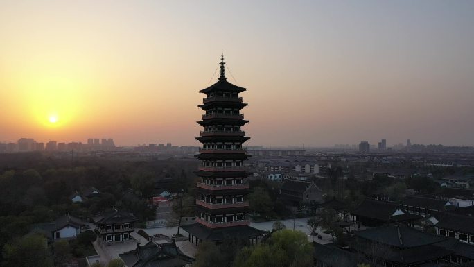 扬州大明寺夕阳航拍